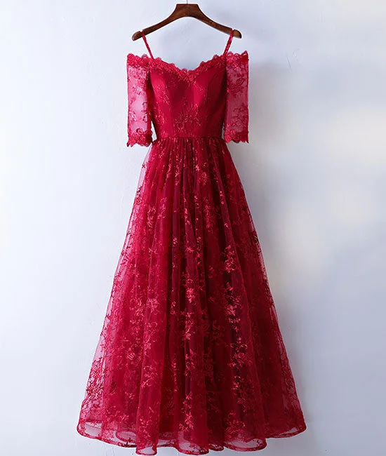 Burgundy sweetheart lace long prom dress, burgundy evening dress Tunics Recommended stylist