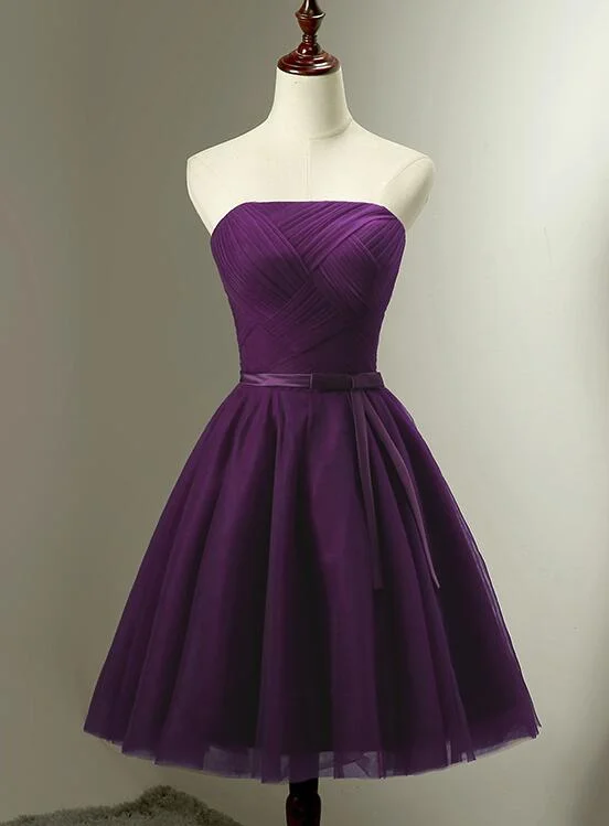 Cute Dark Purple Tulle Short Bridesmaid Dress, Tulle Party Dress, Short Formal Dress Lace Sexy Club Cute Dark Purple Tulle Short Bridesmaid Dress, Tulle Party Dress, Short Formal Dress Lace Sexy Club