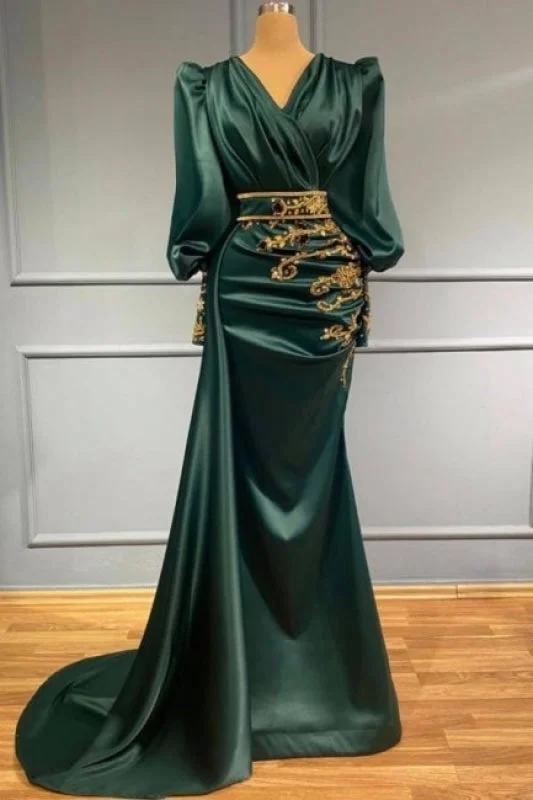 Dark Green Long Evening Dresses Prom dresses with sleeves Tunics Plaid country