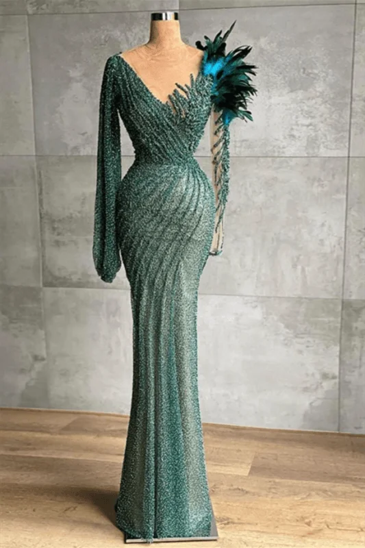 Designer Deark Green Mermaid evening dresses long with sleeves Tunics Long Elegant