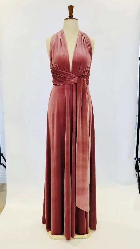 Dusky Pink Velvet Dress, Infinity Dress, Bridesmaid Dress, Prom Dress, Ball Gown Long Dress, Evening Dress, Convertible Dress, Party Dress Glittery Long Formal