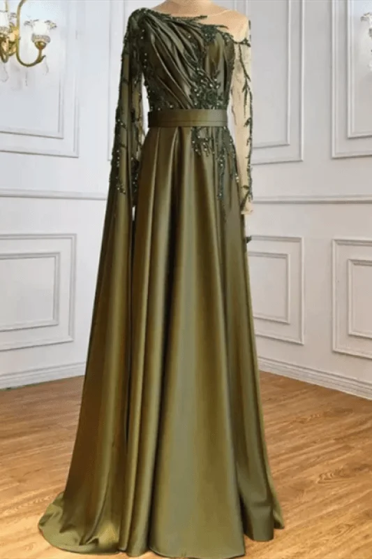 Elegant One Shoulder Satin Evening Dress with Sweep Cape sweetheart Neckline Romantic