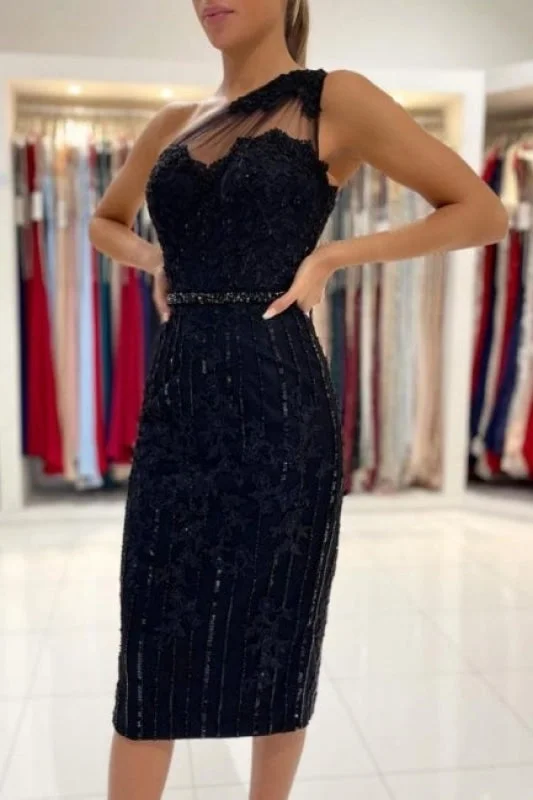 Evening Dresses Short Black Cocktail Dresses with Sequins One Shoulder Party Dress Tunics Practical easy-care