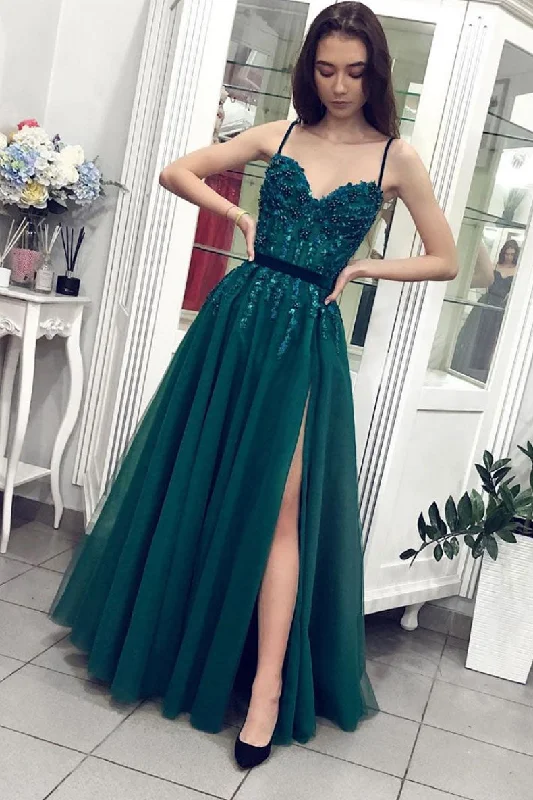 Green sweetheart lace long prom dress, green evening dress Tunics Top rated