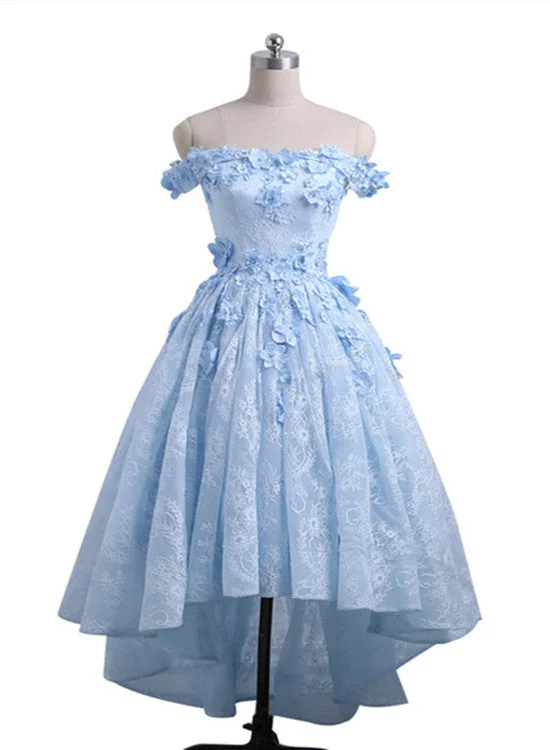 Ice Blue Off Shoulder High Low Party Dresses, Handmade Formal Gowns, Prom Dress Mermaid Tail Wedding Ice Blue Off Shoulder High Low Party Dresses, Handmade Formal Gowns, Prom Dress Mermaid Tail Wedding