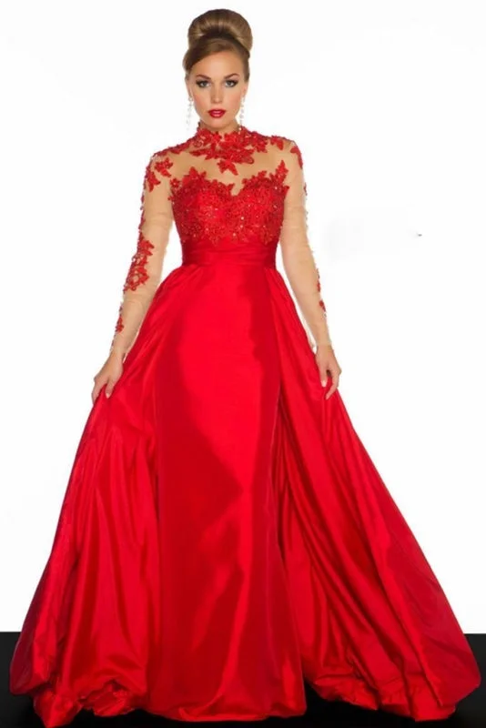 Long Sleeves Red A-Line Prom Dresses Evening Dress Pencil Length Work