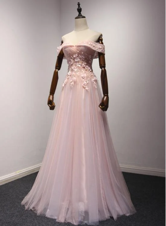 Pink Off Shoulder Tulle Party Dress, Prom Dress , Formal Dress, Evening Gowns High-Low Hemline Casual Pink Off Shoulder Tulle Party Dress, Prom Dress , Formal Dress, Evening Gowns High-Low Hemline Casual