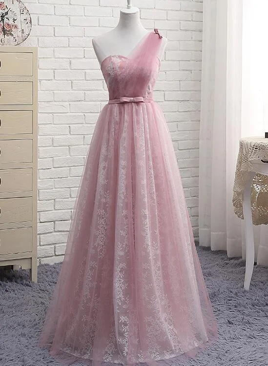 Pink One Shoulder Lace Elegant Bridesmaid Dress, Pink Bridesmaid Dress, Party Dress Tunics Versatile functional Pink One Shoulder Lace Elegant Bridesmaid Dress, Pink Bridesmaid Dress, Party Dress Tunics Versatile functional