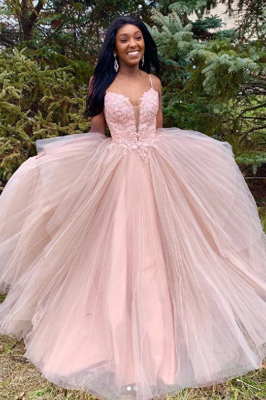 Pink tulle long prom dress, pink tulle evening dress Tunics Business professional