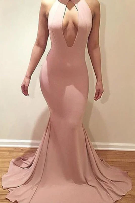 Sexy Mermaid Ruffles Sleeveless Sweep Train Plus Size Evening Dresses with Keyhole Tunics Stylish elegant