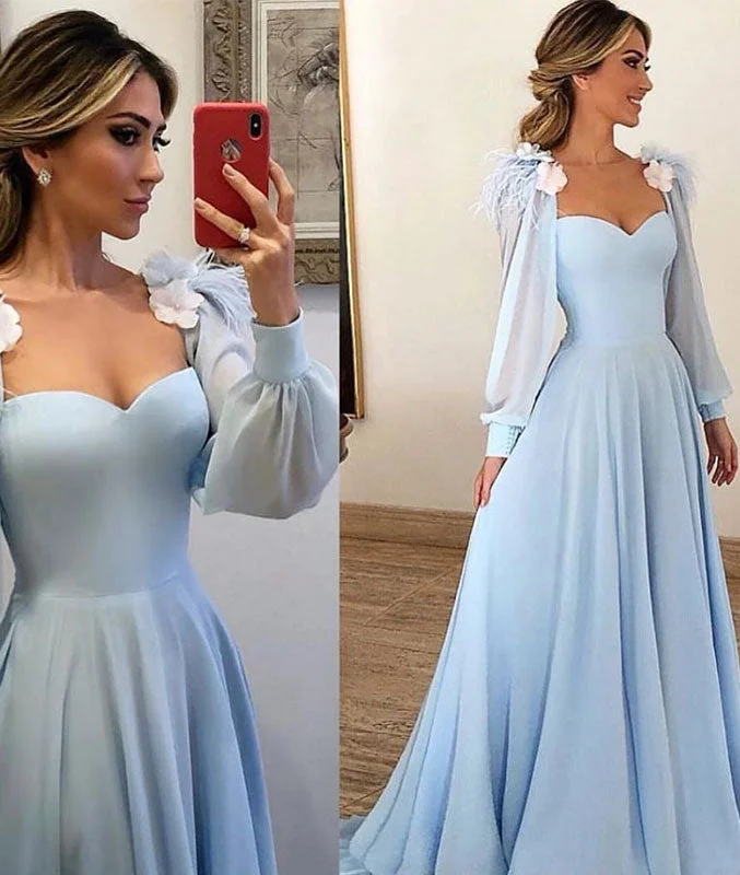 Simple blue long prom dress, blue evening dress Tunics Chic fashionable