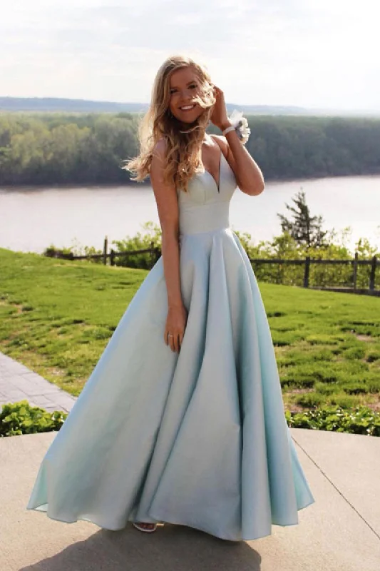 Simple blue sweetheart long prom dress. blue evening dress Cowl Neckline Elegant