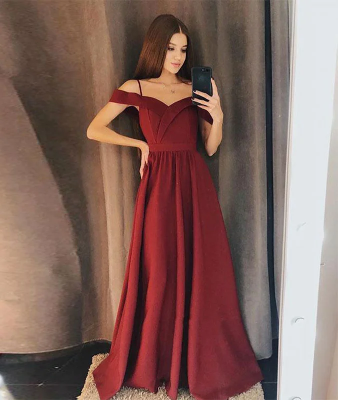 Simple burgundy long prom dress, burgundy evening dress Tunics Stylish modern