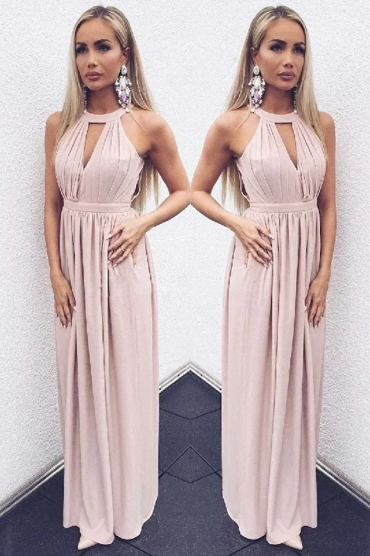 Simple chiffon long prom dress, pink evening dress Tunics Sophisticated sleek