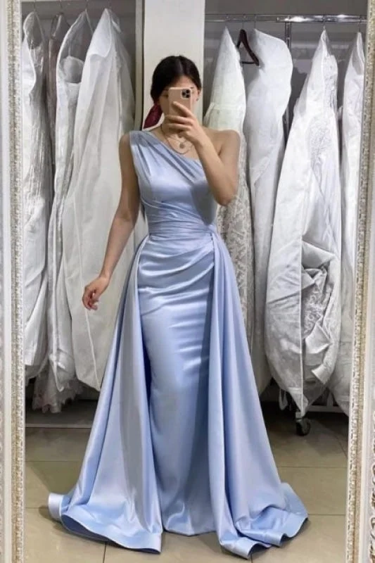 Simple Long Blue Sleeveless Mermaid Evening Dress Halter Neckline Beach