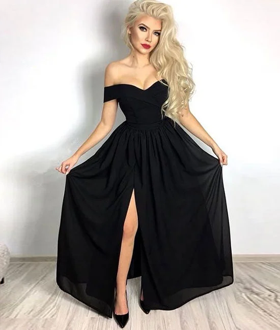 Simple sweetheart black long prom dress, black evening dress Tunics Fleece cozy