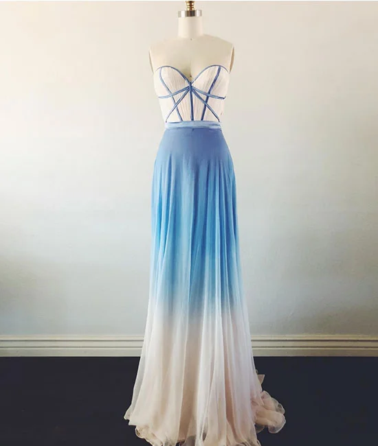 Simple sweetheart neck blue long prom dress, blue evening dress Tunics Yoga stretchy