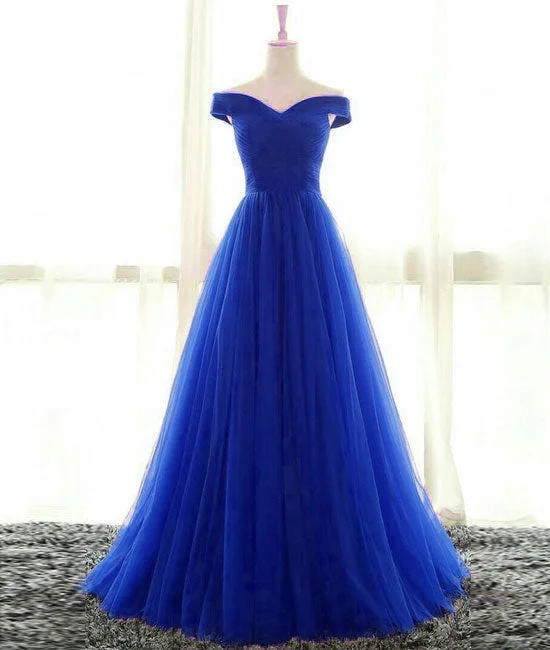 Simple sweetheart tulle blue long prom dress, blue evening dress Tunics Top rated