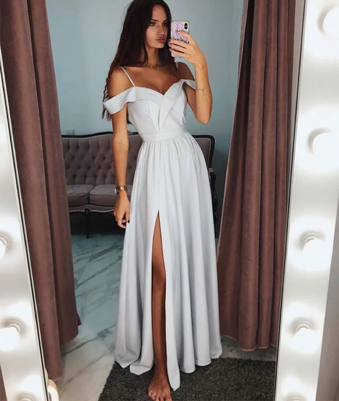 Simple white satin long prom dress, white evening dress Tunics Practical durable