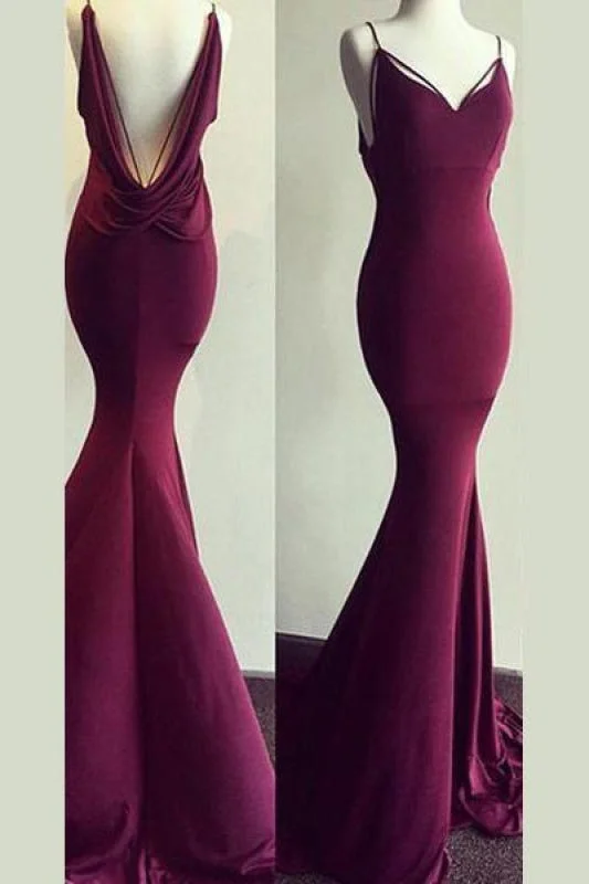 Spaghetti Straps Mermaid V-neck Sleeveless Prom Sexy Backless Evening Dress Tunics Favorite customer