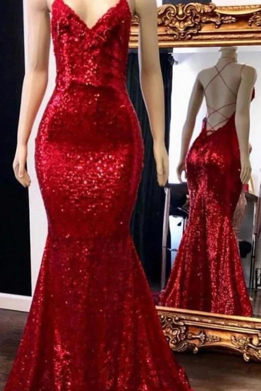 Sparkly Sequins Prom Dress Mermaid with Spaghetti Straps Long Party Dresses Tunics Cozy soft