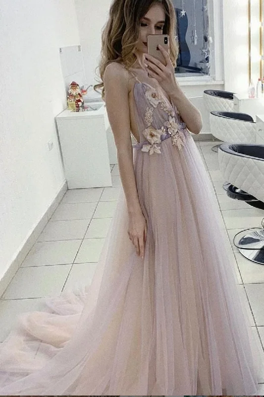 Tulle sweet long prom dress, tulle evening dress sweetheart Neckline Romantic