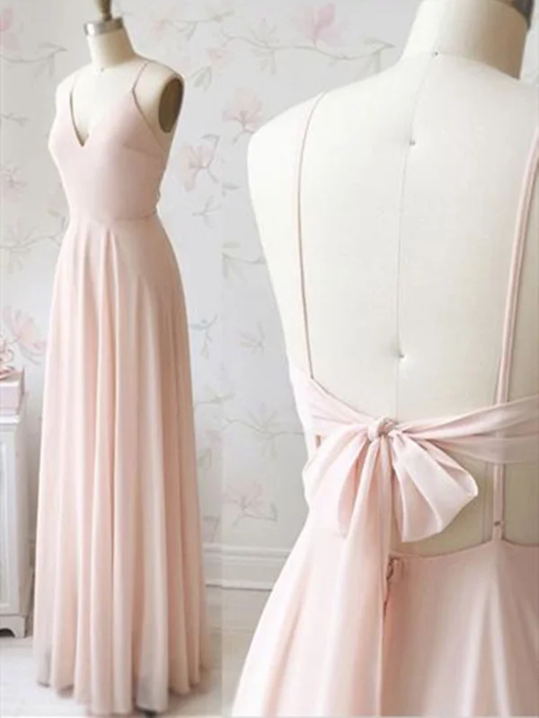 V neck Light pink chiffon long prom dress, V neck Light pink chiffon long evening dress Tunics Stylish modern V neck Light pink chiffon long prom dress, V neck Light pink chiffon long evening dress Tunics Stylish modern