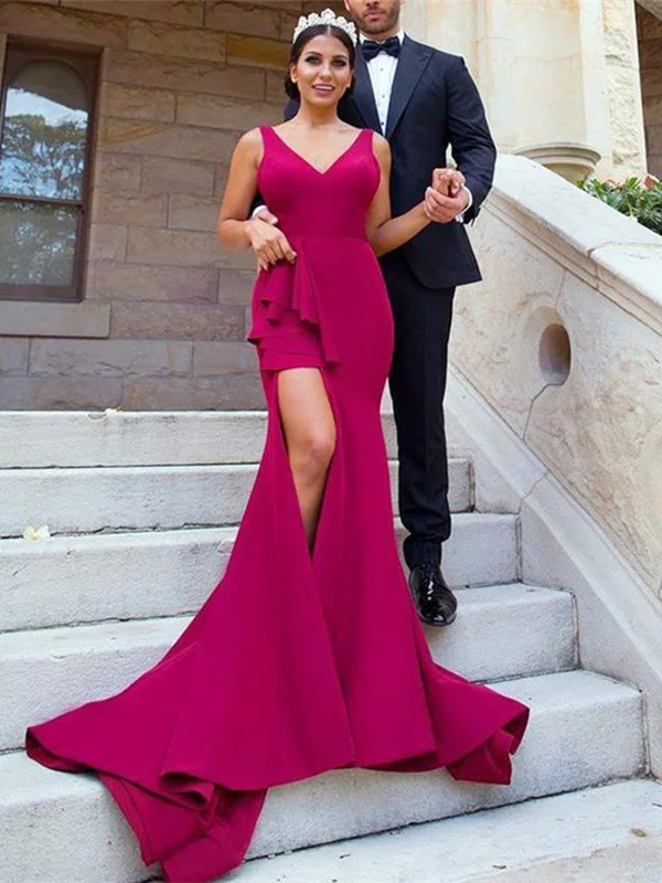 V Neck Mermaid Burgundy Satin Long Bridesmaid Dress With Side Split, Mermaid Burgundy Prom Evening Dress Chiffon Maxi Beach V Neck Mermaid Burgundy Satin Long Bridesmaid Dress With Side Split, Mermaid Burgundy Prom Evening Dress Chiffon Maxi Beach