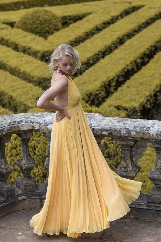 Yellow chiffon long prom dress, yellow evening dress Peplum Ruffle Cocktail