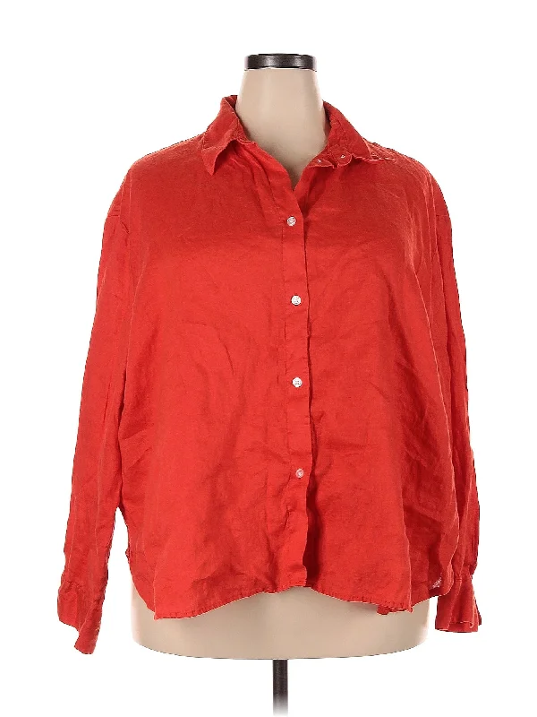 3/4 Sleeve Button Down Shirt Spandex Blend Rayon Blend Denim Blend
