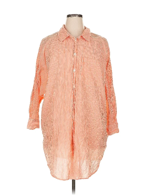 3/4 Sleeve Button Down Shirt Terry Blend Velvet Blend Canvas Blend
