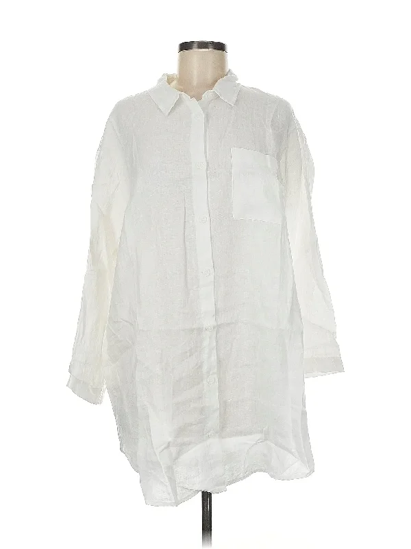 3/4 Sleeve Button Down Shirt Cashmere Blend Cotton Blend Poly Blend