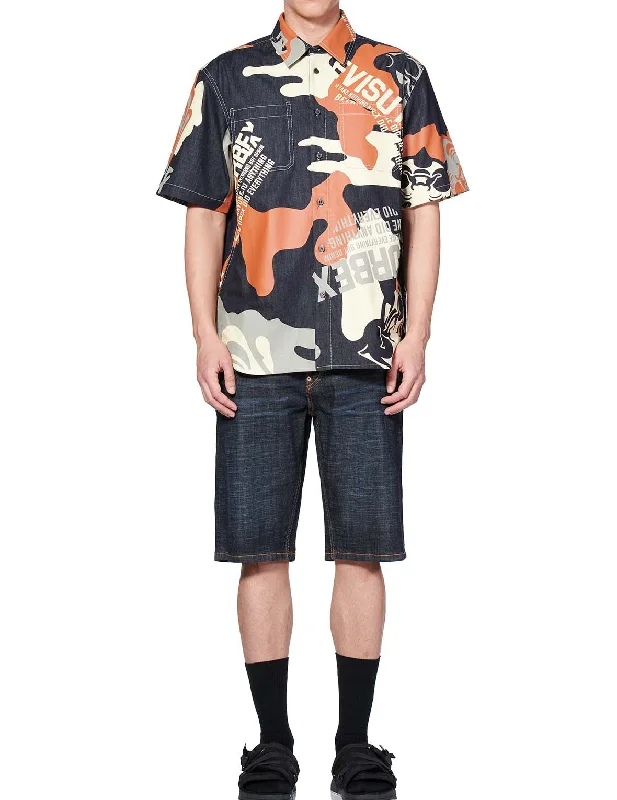 Allover Godhead Camouflage printed Denim Shirt Graphic T-Shirt Round Neck Polyester