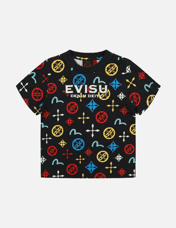Allover Logo Print T-shirt Real Fur Shearling Chenille
