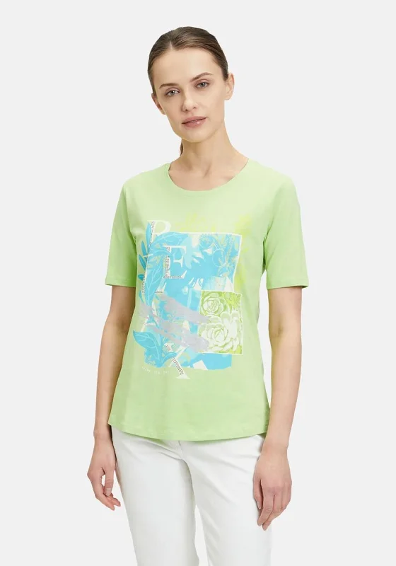 Betty Barclay Graphic Print T-Shirt, Green Cotton Fabric Linen Fabric Terry Fabric