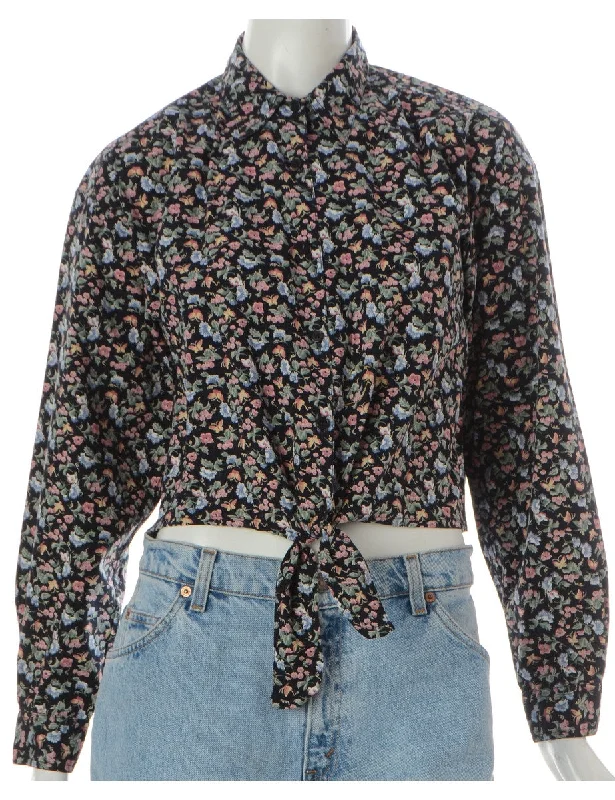 Label Jessie Cropped Patterned Shirt With Tie Front Zippered Buttoned Snapped