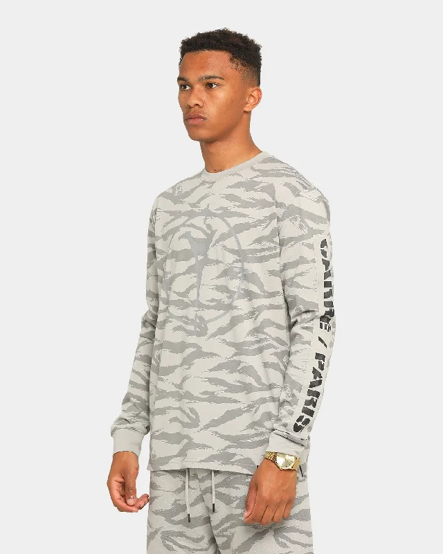 Carré Reticule Long Sleeve T-Shirt Grey Graphic Embroidered Appliqued