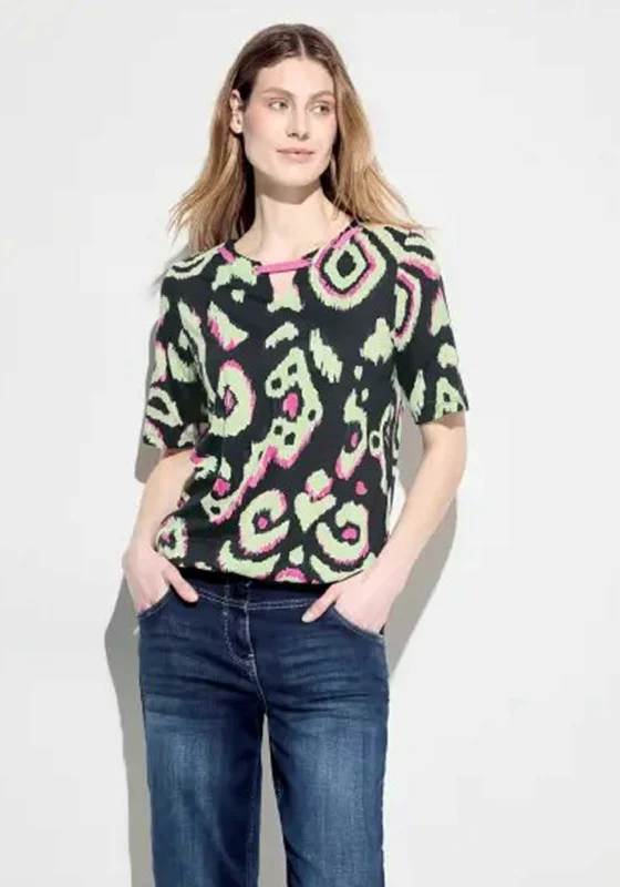 Cecil Geo Printed T-Shirt, Black Print Jacquard Patchwork