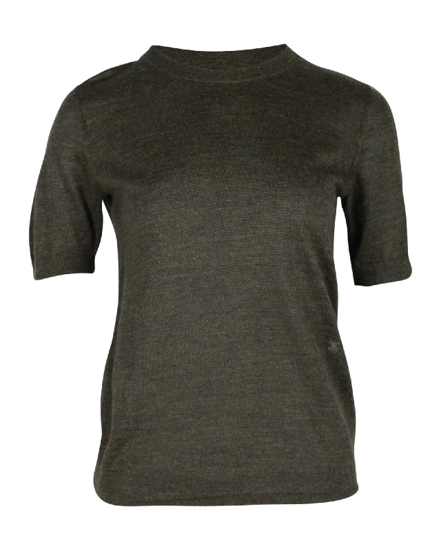 Celine Short-Sleeve Knit T-shirt in Green Acrylic and Wool Cashmere Blend Cotton Blend Poly Blend