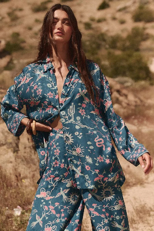 Desert Bandita Shirt | Cobalt Hooded Caped Shawl Collar