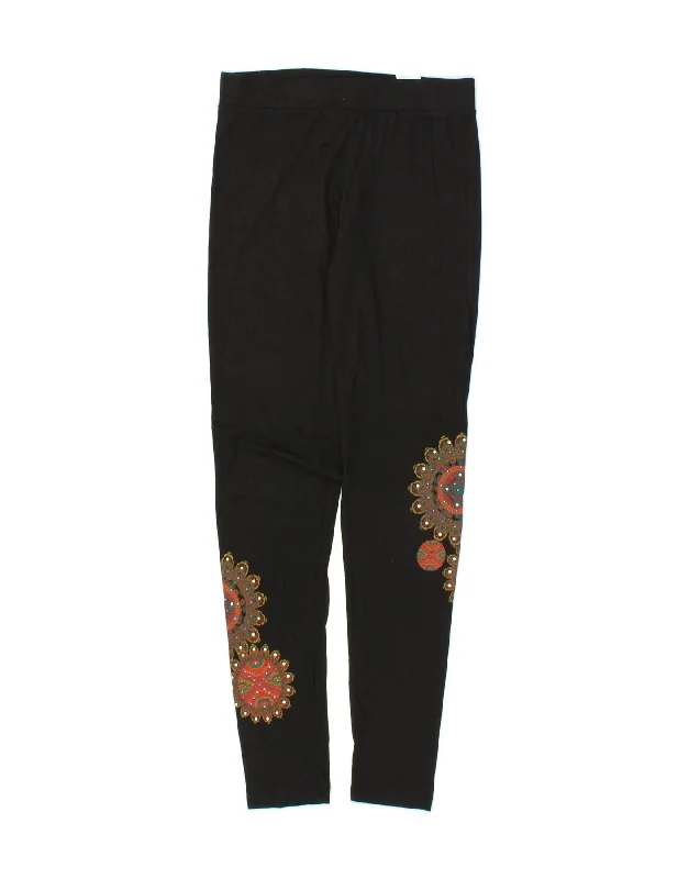 DESIGUAL Womens Graphic Leggings UK 14 Large Black Floral Cotton Elegant Casual Fit Leggings DESIGUAL Womens Graphic Leggings UK 14 Large Black Floral Cotton Elegant Casual Fit Leggings