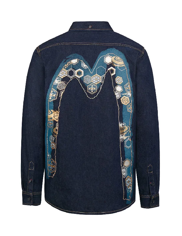Double Daicock Denim Shirt Real Fur Shearling Chenille