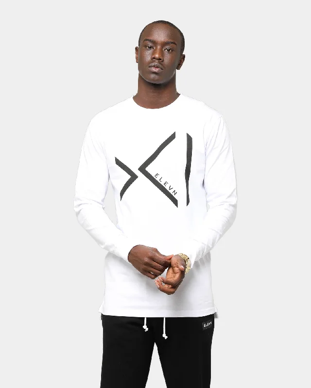 Elevn Clothing Co. XI Long Sleeve T-Shirt White Solid Color Striped Floral