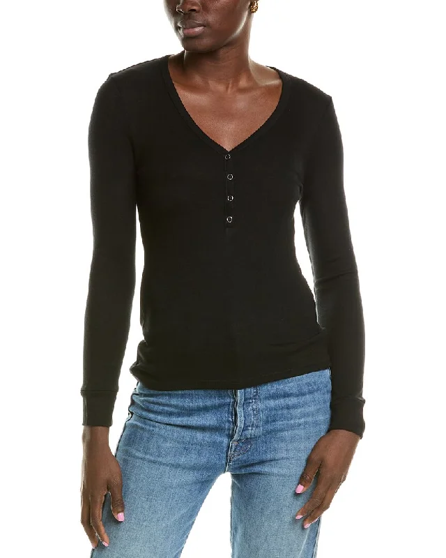 Enza Costa Baby Rib Cashmere-Blend Henley Shirt Graphic T-Shirt Round Neck Polyester