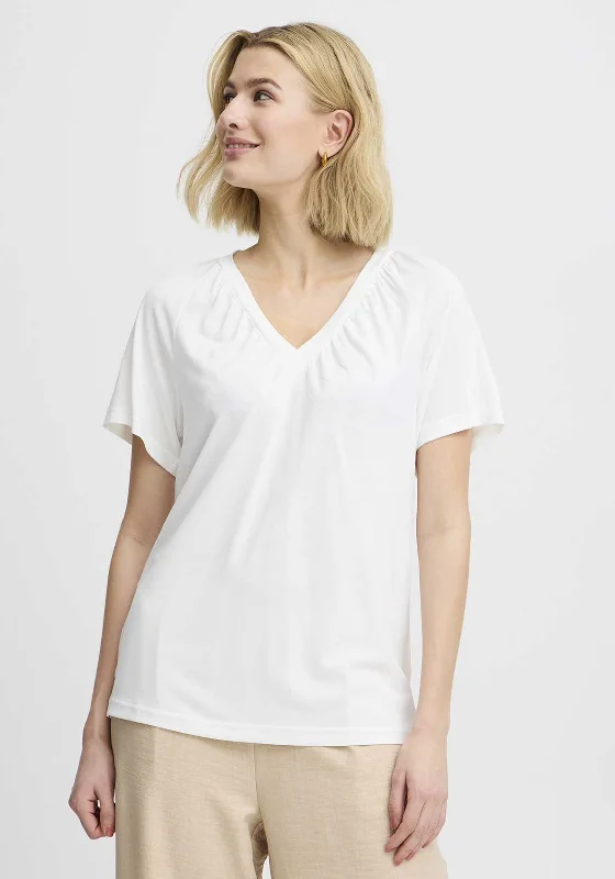 Fransa Joselyn V Neck T-Shirt, White Oversized T-Shirt Spandex breathable