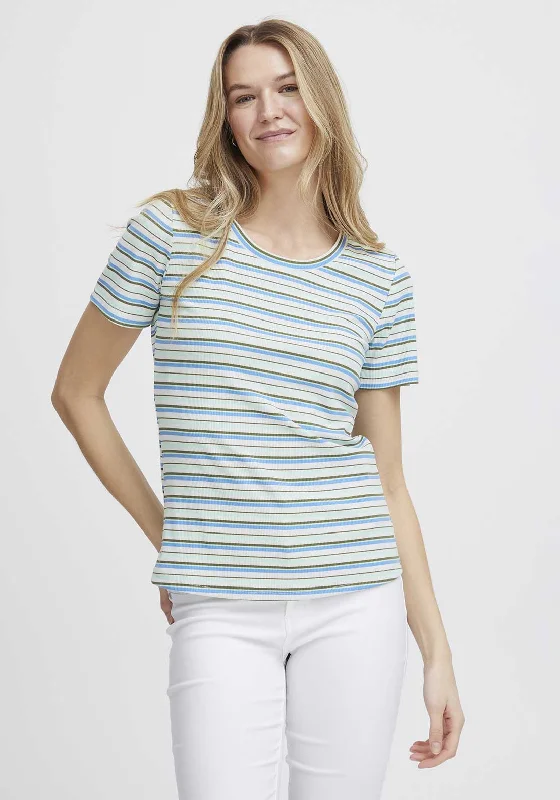 Fransa Sani Stripe T-Shirt, Blue & Mint Anti-Pilling Machine Wash Handmade