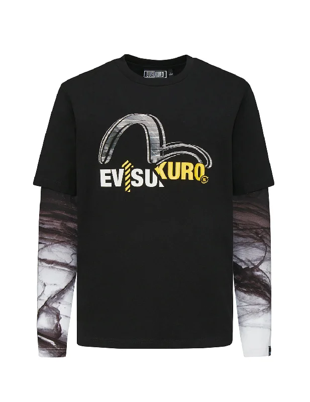 Glacier Print Sleeve Mock 2-in-1 T-shirt Collared Crew Neck Turtle Neck