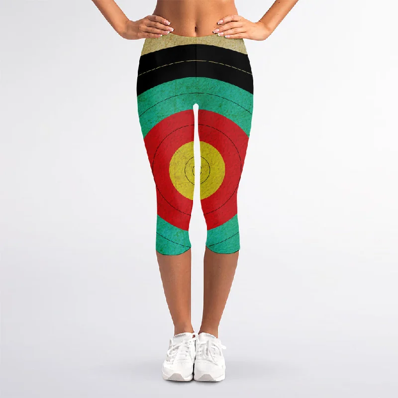 Grunge Bullseye Target Print Women's Capri Leggings Stylish Yoga Leggings