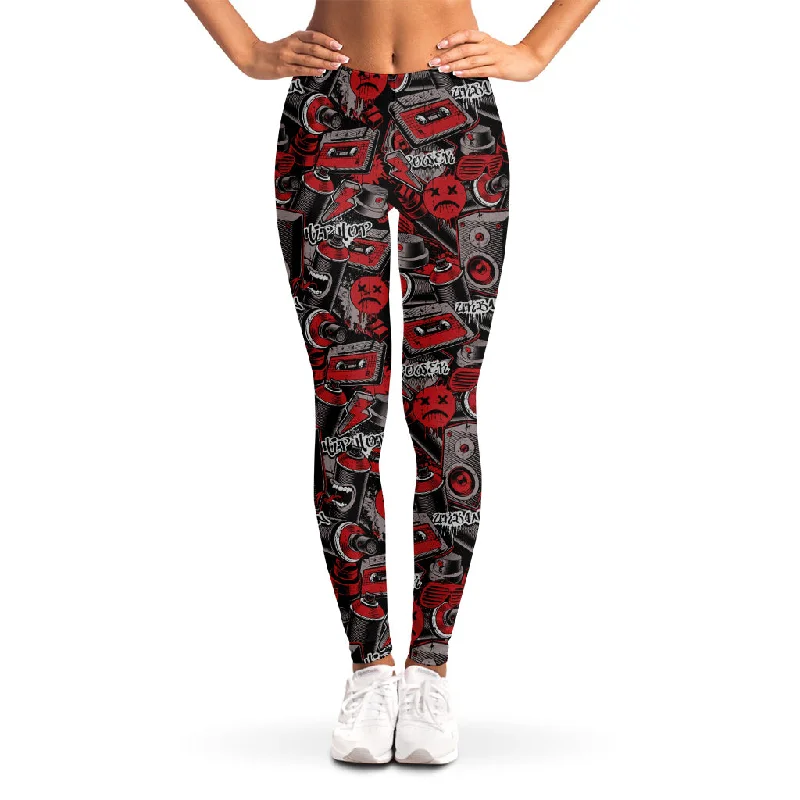 Grunge Graffiti Pattern Print Women's Leggings Fashionable Stretchy Fit Leggings