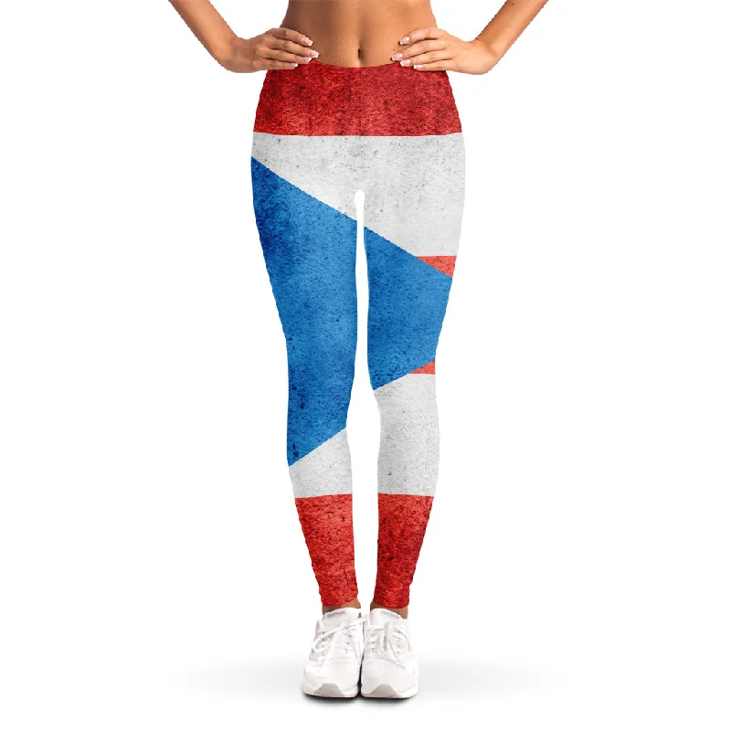 Grunge Puerto Rican Flag Print Women's Leggings Fashionable Fitted Workout Leggings